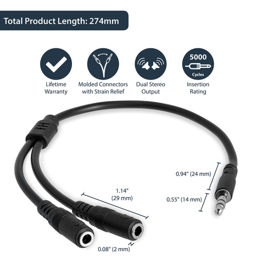 StarTech.com Slim Stereo Splitter Cable - 3.5mm Male to 2x 3.5mm Female StarTech.com Slim Stereo Splitter Cable - 3.5mm Male to 2x 3.5mm Female